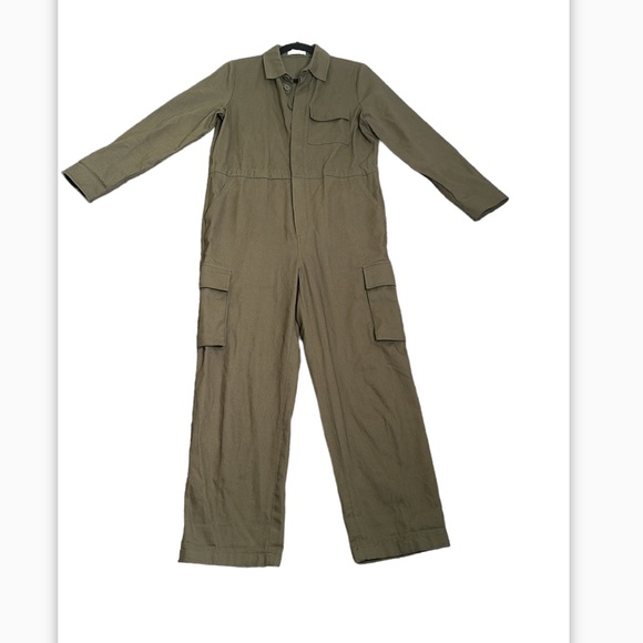 Oak+ford army green cotton overalls cargo jumpsuit size small p - Picture 1 of 14